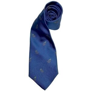 J. McLaughlin Men’s Blue with Tiki Hut & Palm Tree Printed Silk Tie BNWT